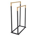 Casa si Gradina - Sanitare - Suporturi si accesorii baie - Accesorii baie - Suport prosoape Jumi, pe doua randuri, metal si bambus, negru si maro, 76x45x22 cm - Infinity.ro