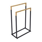 Casa si Gradina - Sanitare - Suporturi si accesorii baie - Accesorii baie - Suport prosoape Jumi, pe doua randuri, metal si bambus, negru si maro, 76x45x22 cm - Infinity.ro