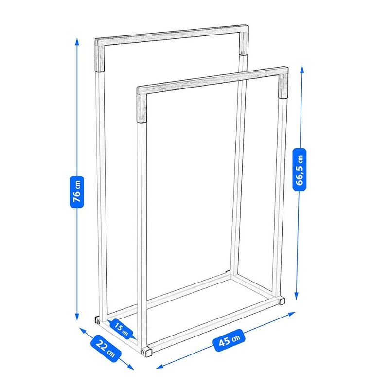 Casa si Gradina - Sanitare - Suporturi si accesorii baie - Accesorii baie - Suport prosoape Jumi, pe doua randuri, metal si bambus, negru si maro, 76x45x22 cm - Infinity.ro