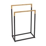 Casa si Gradina - Sanitare - Suporturi si accesorii baie - Accesorii baie - Suport prosoape Jumi, pe doua randuri, metal si bambus, negru si maro, 76x45x22 cm - Infinity.ro