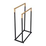 Casa si Gradina - Sanitare - Suporturi si accesorii baie - Accesorii baie - Suport prosoape Jumi, pe doua randuri, metal si bambus, negru si maro, 76x45x22 cm - Infinity.ro