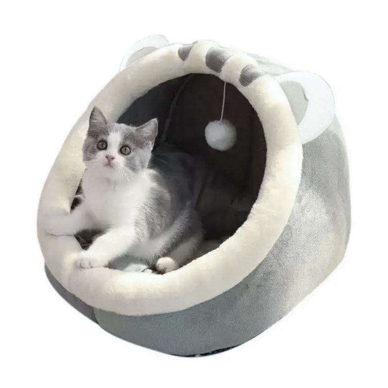 Petshop - Accesorii petshop - Culcusuri si custi - Culcusuri si saltele - Pat tip cusca Jumi, pentru pisici, din plus, gri, 45x37 cm - Infinity.ro