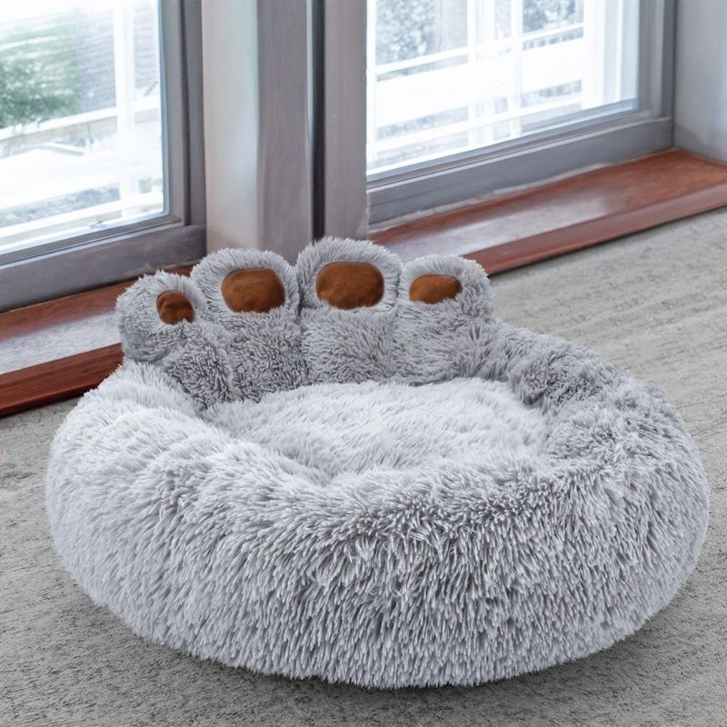 Petshop - Accesorii petshop - Culcusuri si custi - Culcusuri si saltele - Pat rotund Jumi, pentru caini, in forma de labuta, gri, 60 cm - Infinity.ro