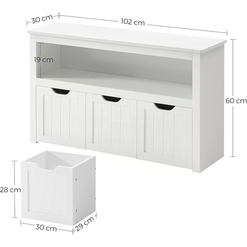 Casa si Gradina - Mobilier - Comode si corpuri - Comode - Comoda cu spatiu depozitare jucarii, 3 dulapuri mobile, 102x30x60 cm, alb - Infinity.ro