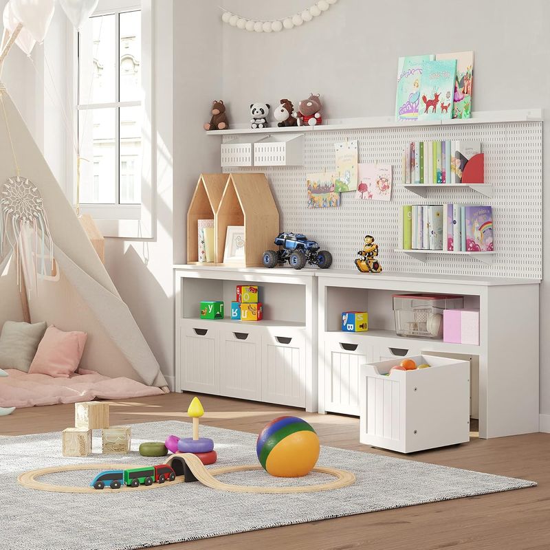 Casa si Gradina - Mobilier - Comode si corpuri - Comode - Comoda cu spatiu depozitare jucarii, 3 dulapuri mobile, 102x30x60 cm, alb - Infinity.ro