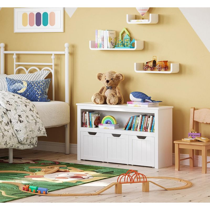 Casa si Gradina - Mobilier - Comode si corpuri - Comode - Comoda cu spatiu depozitare jucarii, 3 dulapuri mobile, 102x30x60 cm, alb - Infinity.ro