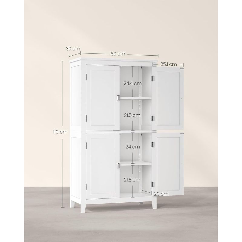 Casa si Gradina - Mobilier - Mobilier baie - Corpuri baie - Dulap de baie, din MDF, cu 2 compartimente si 4 usi, rafturi reglabile, 30x60x110cm, alb - Infinity.ro