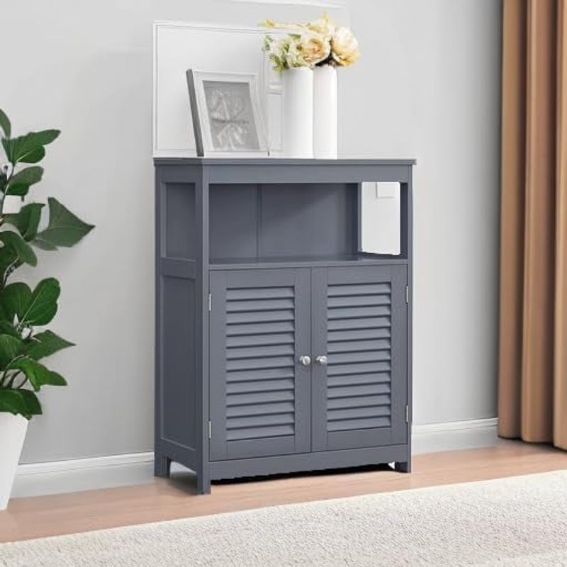 Casa si Gradina - Mobilier - Mobilier baie - Corpuri baie - Dulap tip comoda pentru baie, cu rafturi reglabile si 2 usi, 30x60x80 cm, gri - Infinity.ro