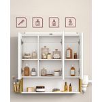 Casa si Gradina - Mobilier - Mobilier baie - Corpuri baie - Dulap de baie de perete, 3 usi cu oglinda, compartiment deschis, 15x70x70 cm, alb auriu - Infinity.ro