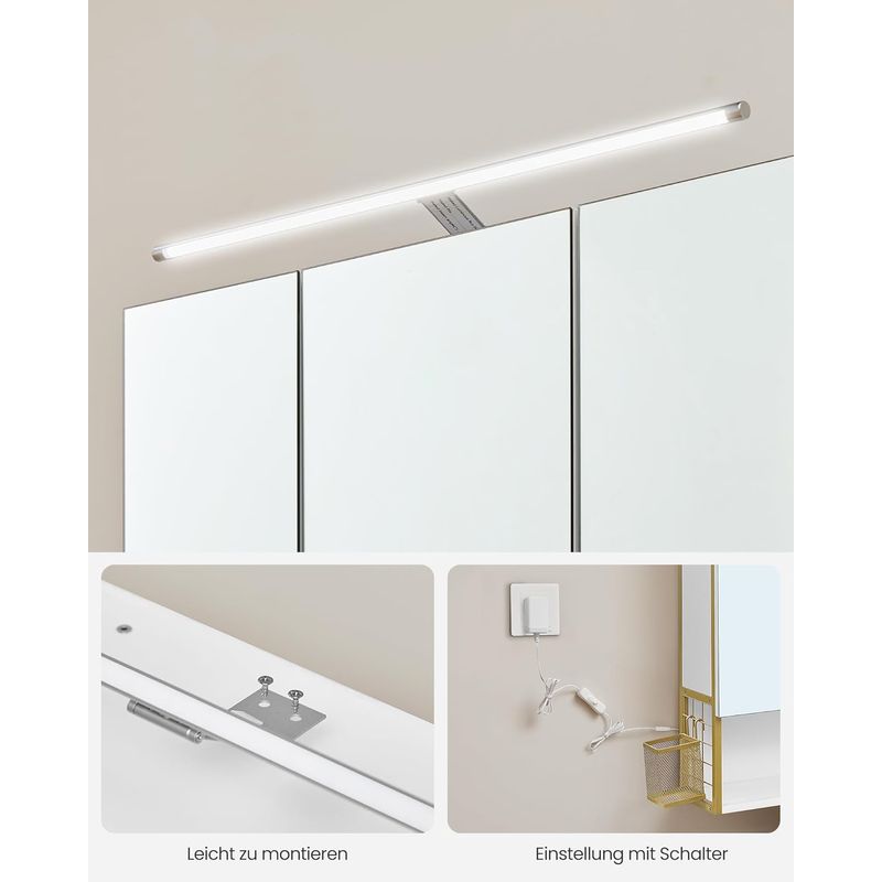 Casa si Gradina - Mobilier - Mobilier baie - Corpuri baie - Dulap de baie de perete, 3 usi cu oglinda, compartiment deschis, 15x70x70 cm, alb auriu - Infinity.ro