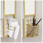 Casa si Gradina - Mobilier - Mobilier baie - Corpuri baie - Dulap de baie de perete, 3 usi cu oglinda, compartiment deschis, 15x70x70 cm, alb auriu - Infinity.ro