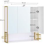 Casa si Gradina - Mobilier - Mobilier baie - Corpuri baie - Dulap de baie de perete, 3 usi cu oglinda, compartiment deschis, 15x70x70 cm, alb auriu - Infinity.ro