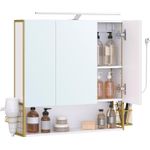 Casa si Gradina - Mobilier - Mobilier baie - Corpuri baie - Dulap de baie de perete, 3 usi cu oglinda, compartiment deschis, 15x70x70 cm, alb auriu - Infinity.ro