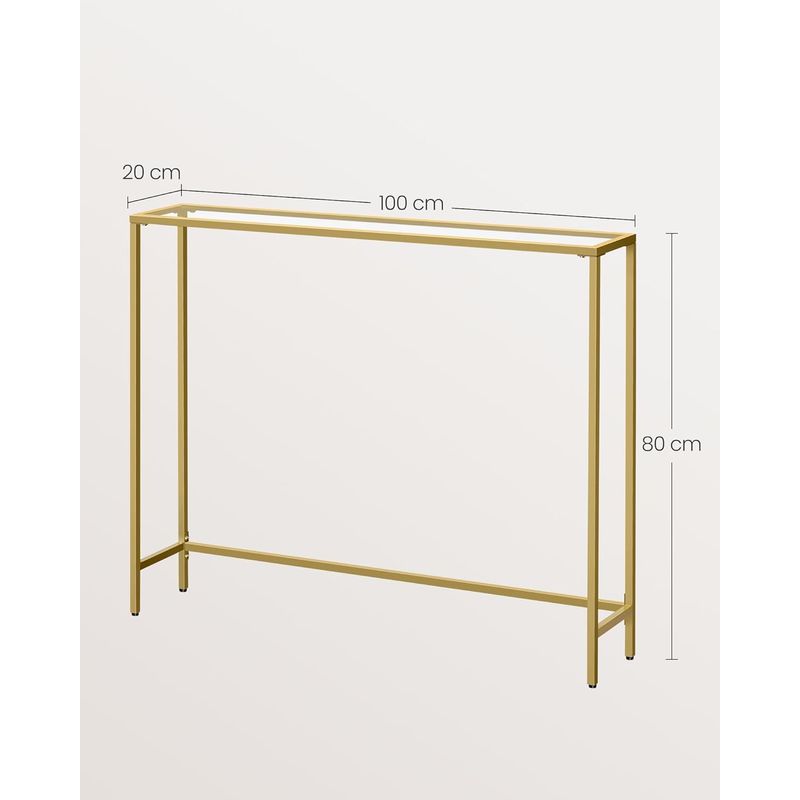Casa si Gradina - Mobilier - Mese si birouri - Masute de cafea - Masa de intrare, blat din sticla securizata, cadru metalic, 20x100x80 cm, auriu - Infinity.ro