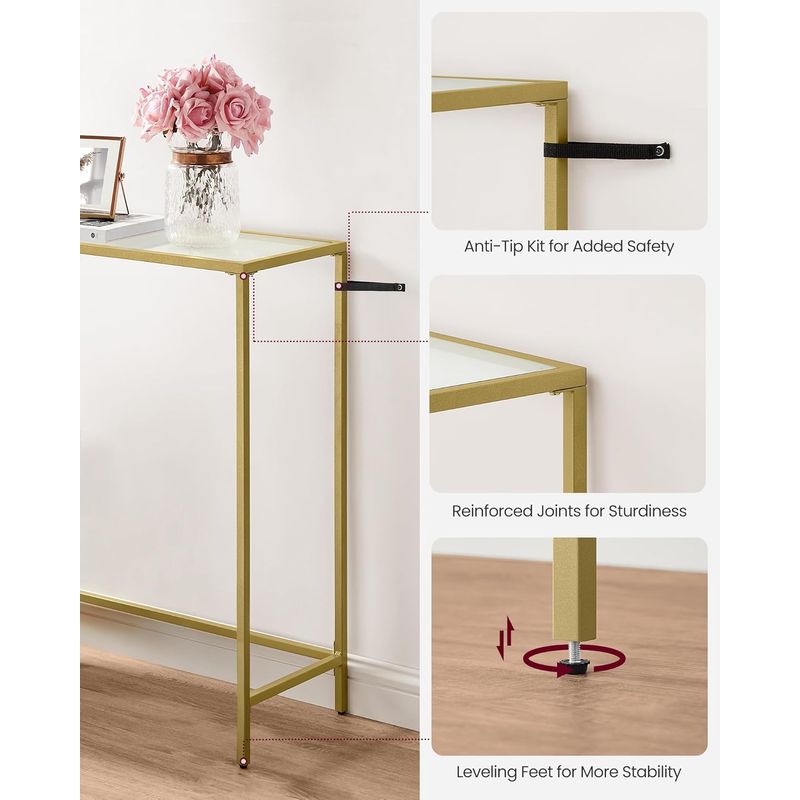 Casa si Gradina - Mobilier - Mese si birouri - Masute de cafea - Masa de intrare, blat din sticla securizata, cadru metalic, 20x100x80 cm, auriu - Infinity.ro