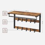 Casa si Gradina - Mobilier - Biblioteci si rafturi - Rafturi - Raft de perete tip cuier, 10 carlige detasabile, sina pentru haine, 30x65x42cm, maro rustic si negru - Infinity.ro