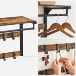 Casa si Gradina - Mobilier - Biblioteci si rafturi - Rafturi - Raft de perete tip cuier, 10 carlige detasabile, sina pentru haine, 30x65x42cm, maro rustic si negru - Infinity.ro