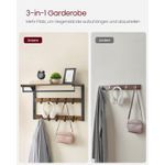 Casa si Gradina - Mobilier - Biblioteci si rafturi - Rafturi - Raft de perete tip cuier, 10 carlige detasabile, sina pentru haine, 30x65x42cm, maro rustic si negru - Infinity.ro