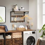 Casa si Gradina - Mobilier - Biblioteci si rafturi - Rafturi - Raft de perete tip cuier, 10 carlige detasabile, sina pentru haine, 30x65x42cm, maro rustic si negru - Infinity.ro