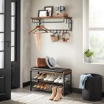 Casa si Gradina - Mobilier - Organizare si depozitare - Cuiere - Cuier de perete cu raft de depozitare, 5 carlige, 30x80x27 cm, maro rustic - Infinity.ro