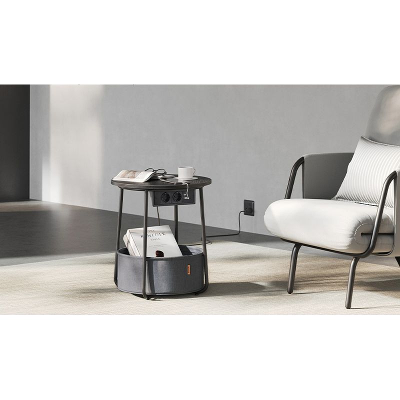 Casa si Gradina - Mobilier - Mese si birouri - Masute de cafea - Masuta de cafea rotunda cu cos de stofa, statie de incarcare 2 prize si 2 USB, 45x50cm, negru - Infinity.ro
