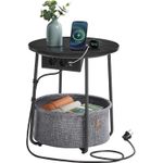 Casa si Gradina - Mobilier - Mese si birouri - Masute de cafea - Masuta de cafea rotunda cu cos de stofa, statie de incarcare 2 prize si 2 USB, 45x50cm, negru - Infinity.ro