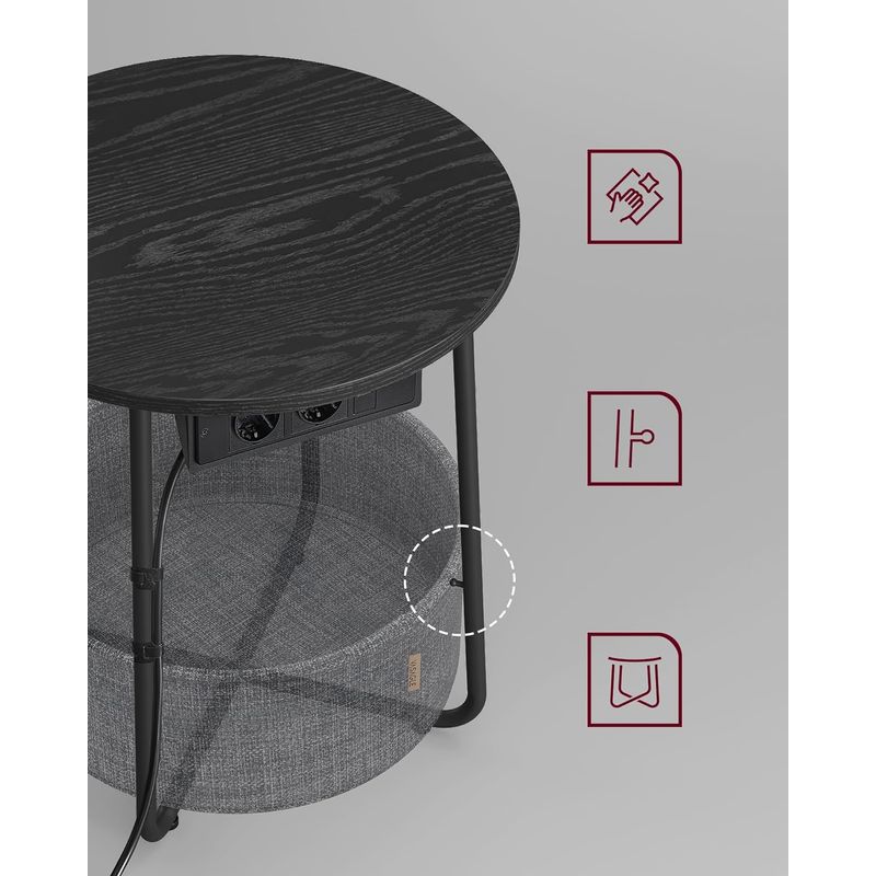 Casa si Gradina - Mobilier - Mese si birouri - Masute de cafea - Masuta de cafea rotunda cu cos de stofa, statie de incarcare 2 prize si 2 USB, 45x50cm, negru - Infinity.ro