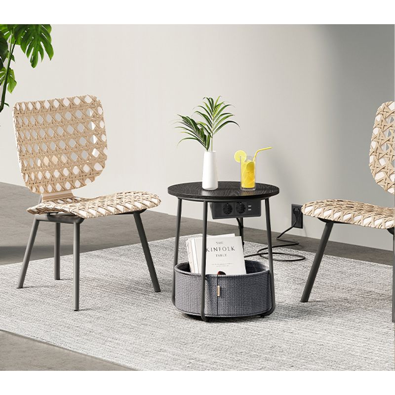 Casa si Gradina - Mobilier - Mese si birouri - Masute de cafea - Masuta de cafea rotunda cu cos de stofa, statie de incarcare 2 prize si 2 USB, 45x50cm, negru - Infinity.ro
