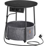 Casa si Gradina - Mobilier - Mese si birouri - Masute de cafea - Masuta de cafea rotunda cu cos de stofa, statie de incarcare 2 prize si 2 USB, 45x50cm, negru - Infinity.ro