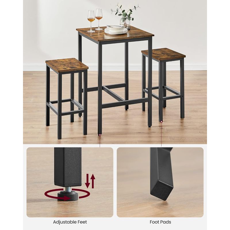 Casa si Gradina - Mobilier - Seturi de mobilier - Seturi mese si scaune - Set masa si scaune de bar, masa 60x60x90cm si 2 scaune 30x40x65cm, stil industrial, maro rustic - Infinity.ro