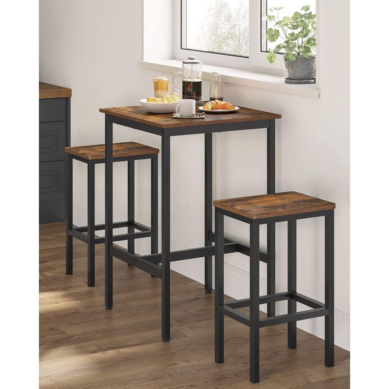 Casa si Gradina - Mobilier - Seturi de mobilier - Seturi mese si scaune - Set masa si scaune de bar, masa 60x60x90cm si 2 scaune 30x40x65cm, stil industrial, maro rustic - Infinity.ro