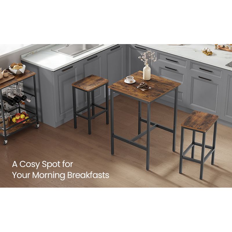 Casa si Gradina - Mobilier - Seturi de mobilier - Seturi mese si scaune - Set masa si scaune de bar, masa 60x60x90cm si 2 scaune 30x40x65cm, stil industrial, maro rustic - Infinity.ro