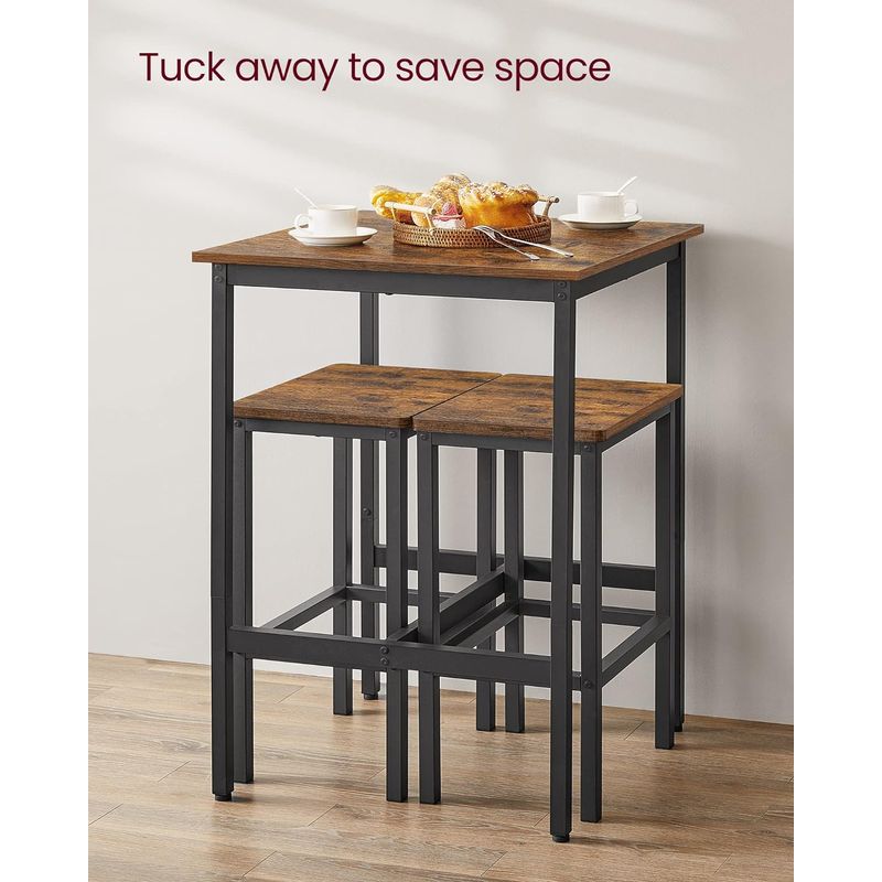 Casa si Gradina - Mobilier - Seturi de mobilier - Seturi mese si scaune - Set masa si scaune de bar, masa 60x60x90cm si 2 scaune 30x40x65cm, stil industrial, maro rustic - Infinity.ro