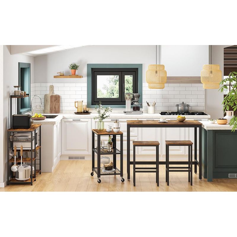 Casa si Gradina - Mobilier - Mese si birouri - Mese living - Set masa de bar cu 2 scaune, cadru din otel, blat lemn, stil industrial, 120x60x90cm, maro rustic - Infinity.ro