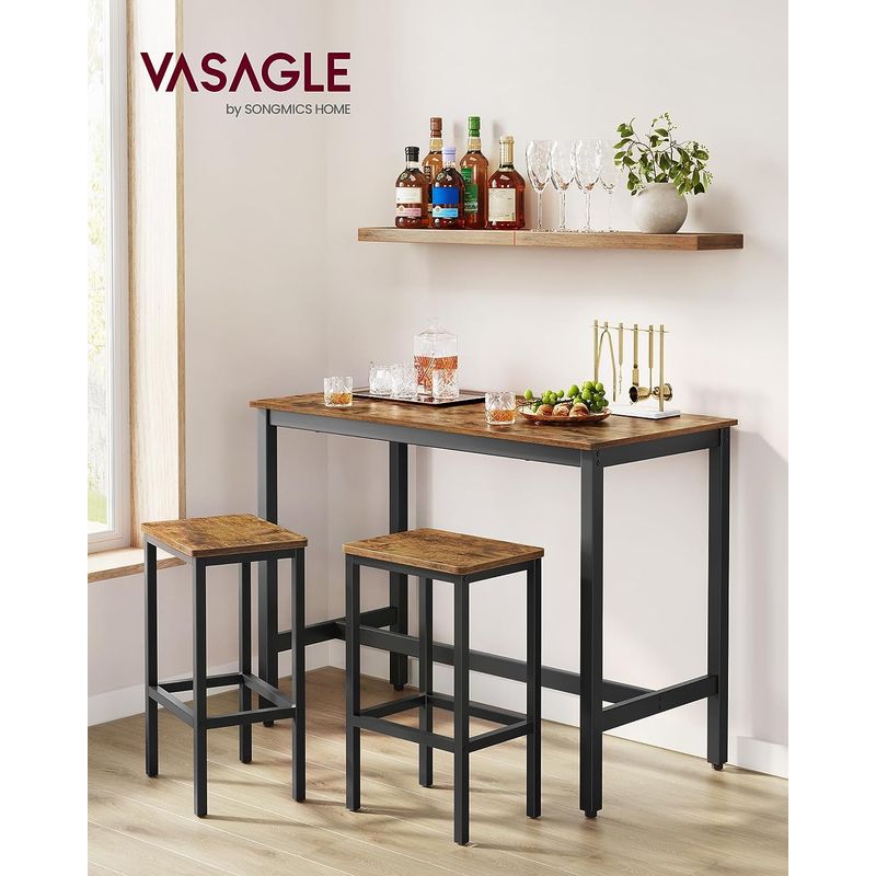 Casa si Gradina - Mobilier - Mese si birouri - Mese living - Set masa de bar cu 2 scaune, cadru din otel, blat lemn, stil industrial, 120x60x90cm, maro rustic - Infinity.ro