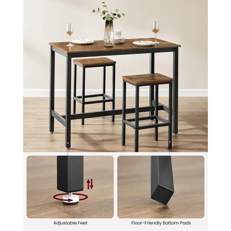 Casa si Gradina - Mobilier - Mese si birouri - Mese living - Set masa de bar cu 2 scaune, cadru din otel, blat lemn, stil industrial, 120x60x90cm, maro rustic - Infinity.ro