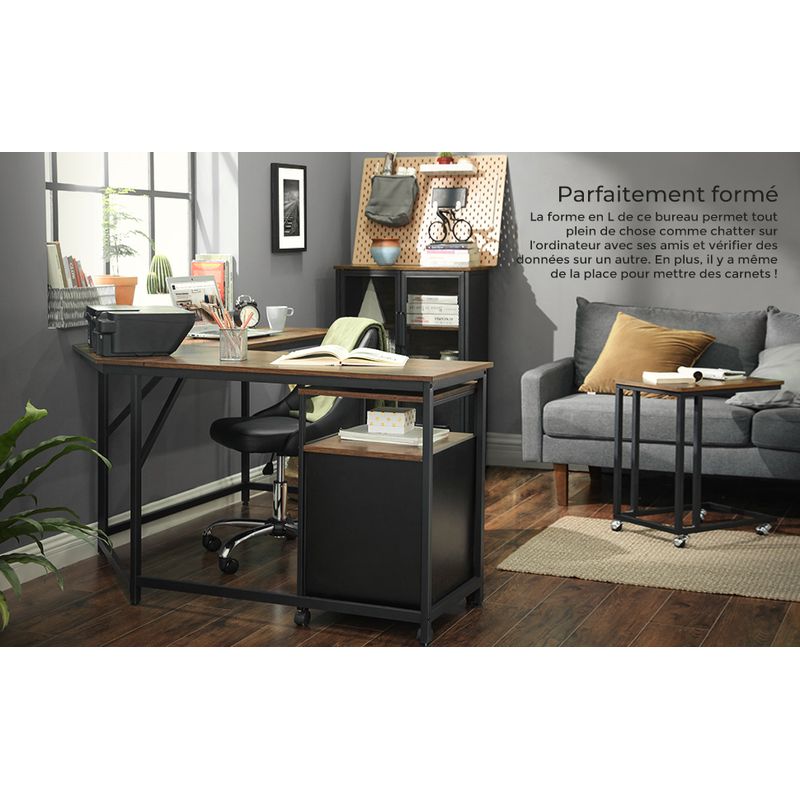 Casa si Gradina - Mobilier - Mese si birouri - Birouri - Birou de colt in forma de L, cadru din otel, 149x149x75cm, industrial, maro rustic si negru - Infinity.ro