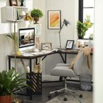 Casa si Gradina - Mobilier - Mese si birouri - Birouri - Birou de colt in forma de L, cadru din otel, 149x149x75cm, industrial, maro rustic si negru - Infinity.ro