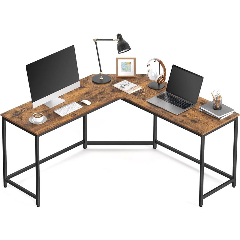Casa si Gradina - Mobilier - Mese si birouri - Birouri - Birou de colt in forma de L, cadru din otel, 149x149x75cm, industrial, maro rustic si negru - Infinity.ro