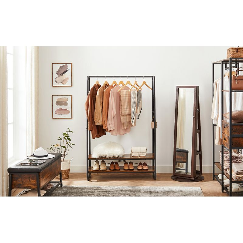 Casa si Gradina - Mobilier - Organizare si depozitare - Cuiere - Raft pentru haine cu suport pentru pantofi, 2 polite, 6 carlige laterale, 45x100x160cm, maro rustic - Infinity.ro