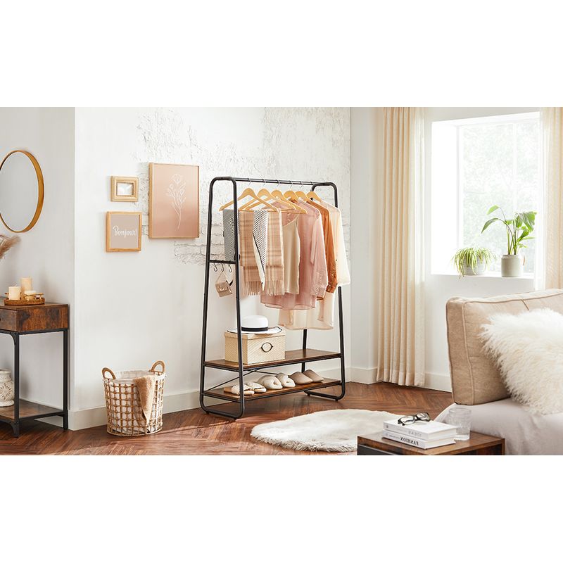 Casa si Gradina - Mobilier - Organizare si depozitare - Cuiere - Raft pentru haine cu suport pentru pantofi, 2 polite, 6 carlige laterale, 45x100x160cm, maro rustic - Infinity.ro
