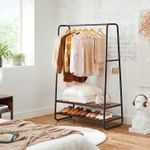Casa si Gradina - Mobilier - Organizare si depozitare - Cuiere - Raft pentru haine cu suport pentru pantofi, 2 polite, 6 carlige laterale, 45x100x160cm, maro rustic - Infinity.ro