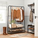 Casa si Gradina - Mobilier - Organizare si depozitare - Cuiere - Raft pentru haine cu suport pentru pantofi, 2 polite, 6 carlige laterale, 45x100x160cm, maro rustic - Infinity.ro