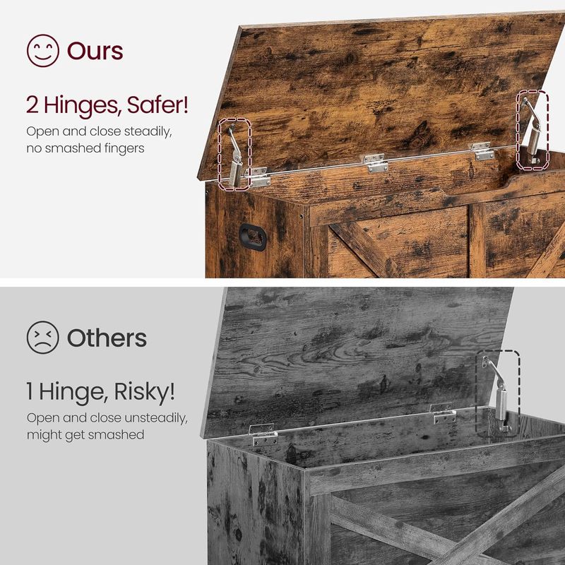 Casa si Gradina - Gradina si terasa - Mobilier exterior - Dulapuri si lazi depozitare exterior - Banca de depozitare tip cufar, cu 2 balamale de siguranta, stil hambar, 40x100x46cm, maro rustic - Infinity.ro