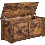 Casa si Gradina - Mobilier - Comode si corpuri - Noptiere - Banca de depozitare tip cufar, cu 2 balamale de siguranta, stil hambar, 40x100x46cm, maro rustic - Infinity.ro