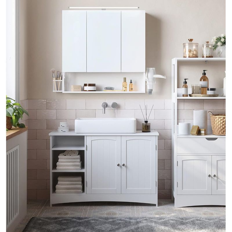 Casa si Gradina - Mobilier - Mobilier baie - Corpuri baie - Dulap de baie de perete, 3 usi cu oglinda, compartiment deschis, 15x70x70cm, alb - Infinity.ro