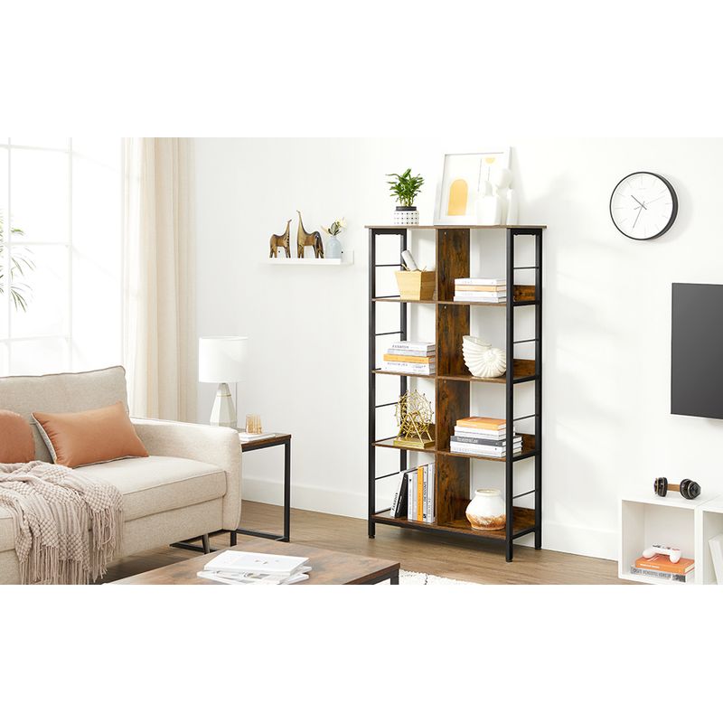 Casa si Gradina - Mobilier - Biblioteci si rafturi - Biblioteci - Biblioteca cu rafturi deschise, 8 compartimente, design industrial, 80x33x149cm, maro retro si negru - Infinity.ro
