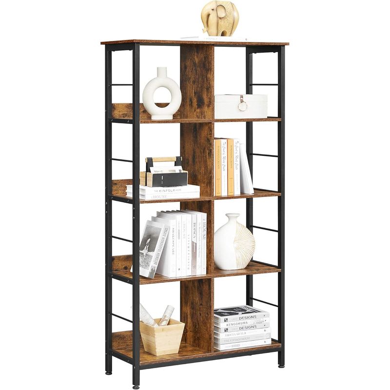 Casa si Gradina - Mobilier - Biblioteci si rafturi - Biblioteci - Biblioteca cu rafturi deschise, 8 compartimente, design industrial, 80x33x149cm, maro retro si negru - Infinity.ro
