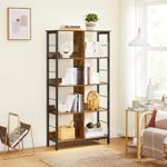 Casa si Gradina - Mobilier - Biblioteci si rafturi - Biblioteci - Biblioteca cu rafturi deschise, 8 compartimente, design industrial, 80x33x149cm, maro retro si negru - Infinity.ro