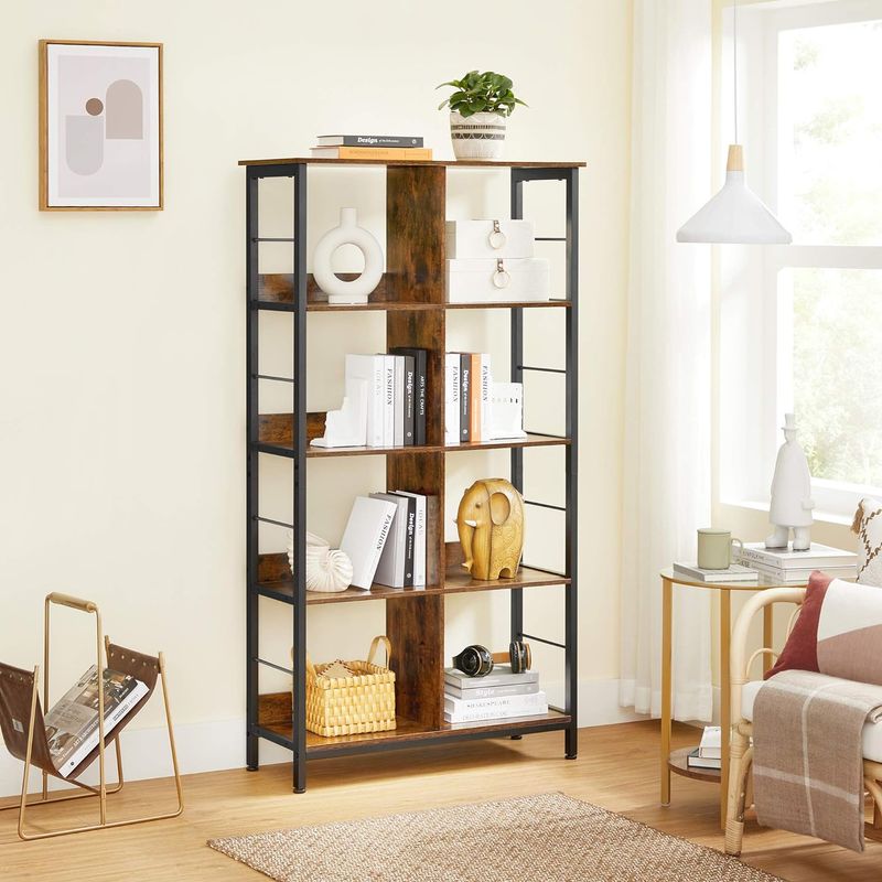 Casa si Gradina - Mobilier - Biblioteci si rafturi - Biblioteci - Biblioteca cu rafturi deschise, 8 compartimente, design industrial, 80x33x149cm, maro retro si negru - Infinity.ro